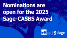 Graphic restating that nominations are open for the 2025 Sage-CASBS Award