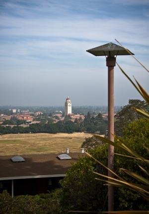 Overlooking the CASBS building toward the rest of campus and Hoover Tower in the background